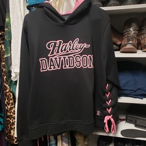 2X Black & Pink Harley Davidson Hooded Sweatshirt